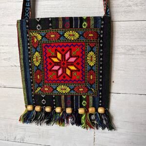 Vintage Purse Womens Tribal Boho Embroidery Tassels Beaded Hippie Shoulder Bag
